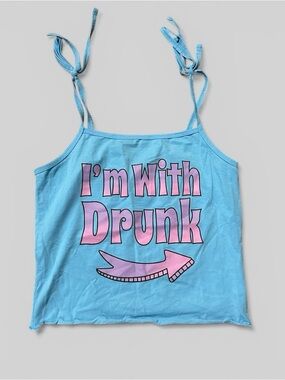 Current Mood Light Blue Tank Top with Pink Graphic
